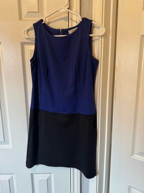 LOFT Sleeveless Two-Tone Navy and Black Mini Shift Dress